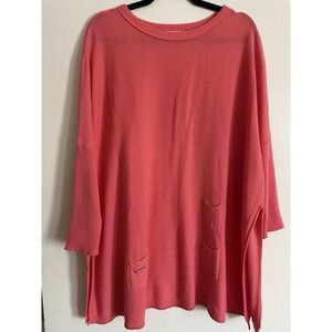 Mersea Catalina Crewneck Sweater Pink Coral Pockets‎ OS One Size Lagenlook